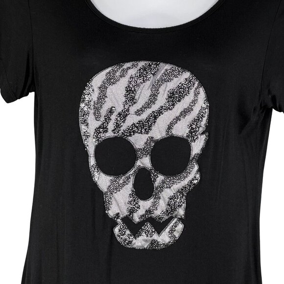Black Skull 3D Graphic T-Shirt Womens XL Goth Biker Punk Edgy Alternative Top - Picture 3 of 13